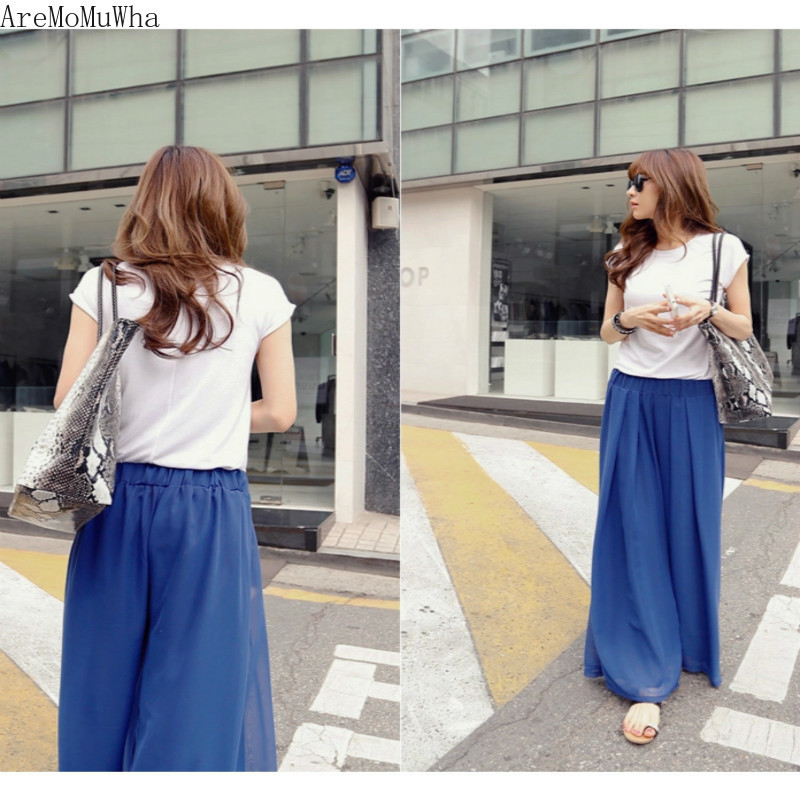 AreMoMuWha Summer New High Waist Chiffon Wide Leg Pants M 5XL Women's Anti-mosquito Pants 100KG Beach Sunscreen Trousers QX511 201228