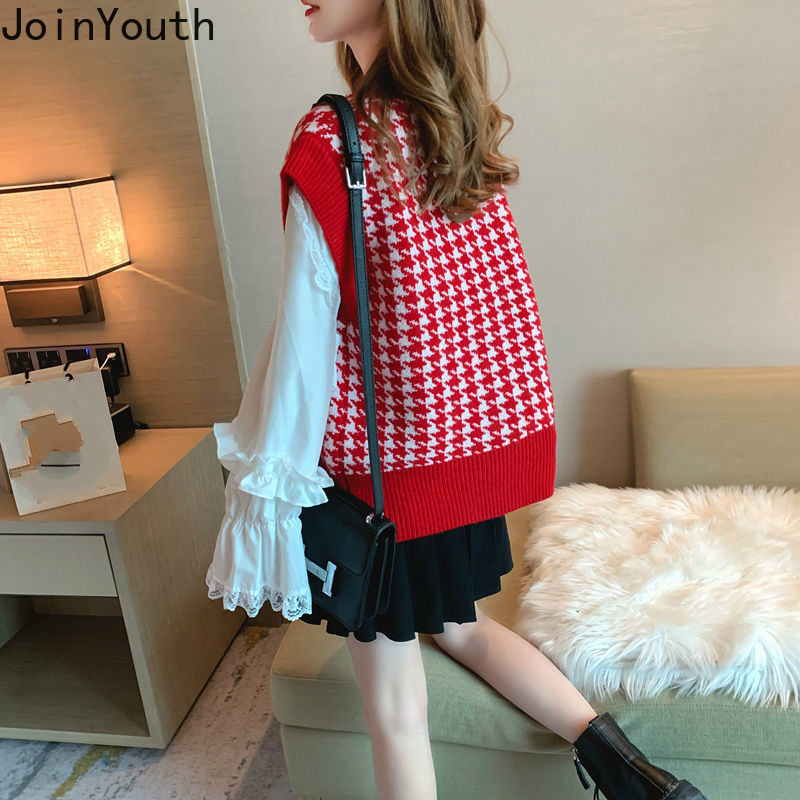 Joinyouth Oversized Knitted Vest Sweater for Women V Neck Sleeveless Loose Female Waistcoat Chic Tops New Fashion Tank 201224