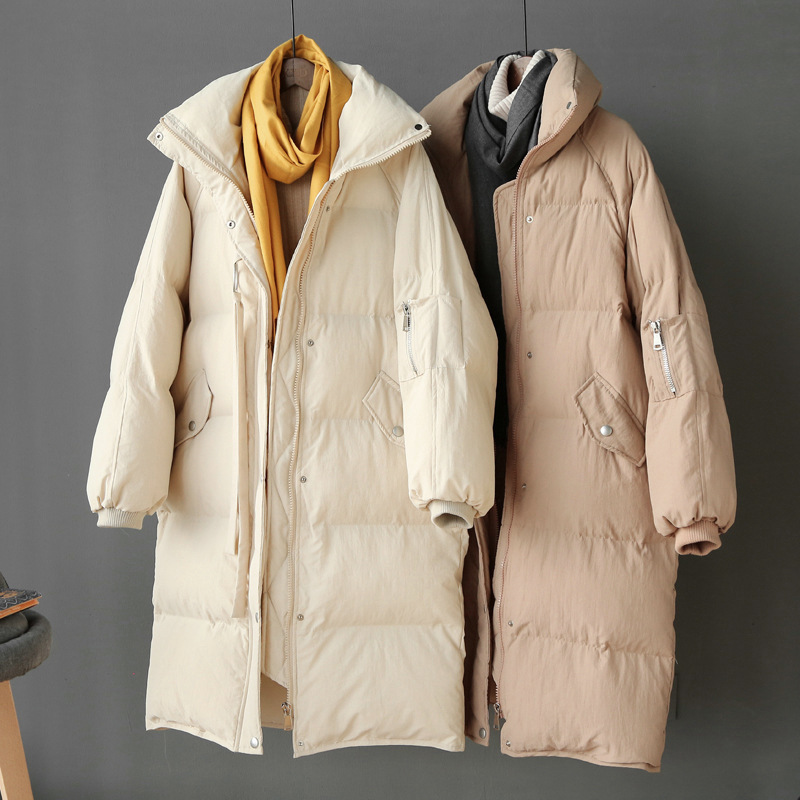 New Winter Jacket Long Padded Over-the-Knee Women Korean-Style Loose Down Cotton Coat Cotton-Padded Clothes 201029