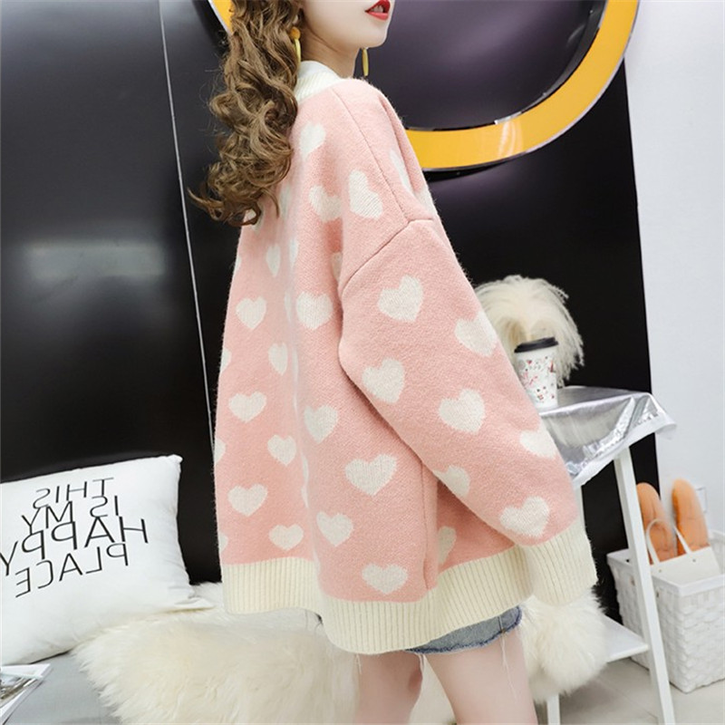 Autumn New Style Cardigan Oversized Sweater Women's Korean-style Loose Thick Heart Very Fairy of Sweater Students Coat 201017