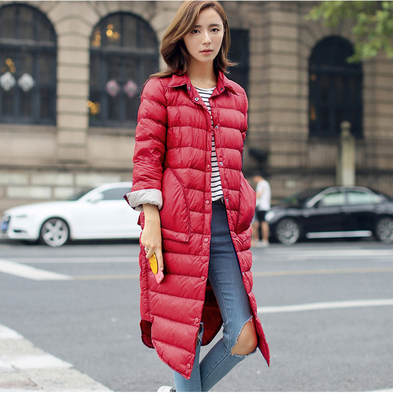 Woman Winter Padded Warm Coat Ultra Light Duck Down Jacket Long Female Overcoat Slim Solid Jackets Winter Coat Portable Parkas T200107