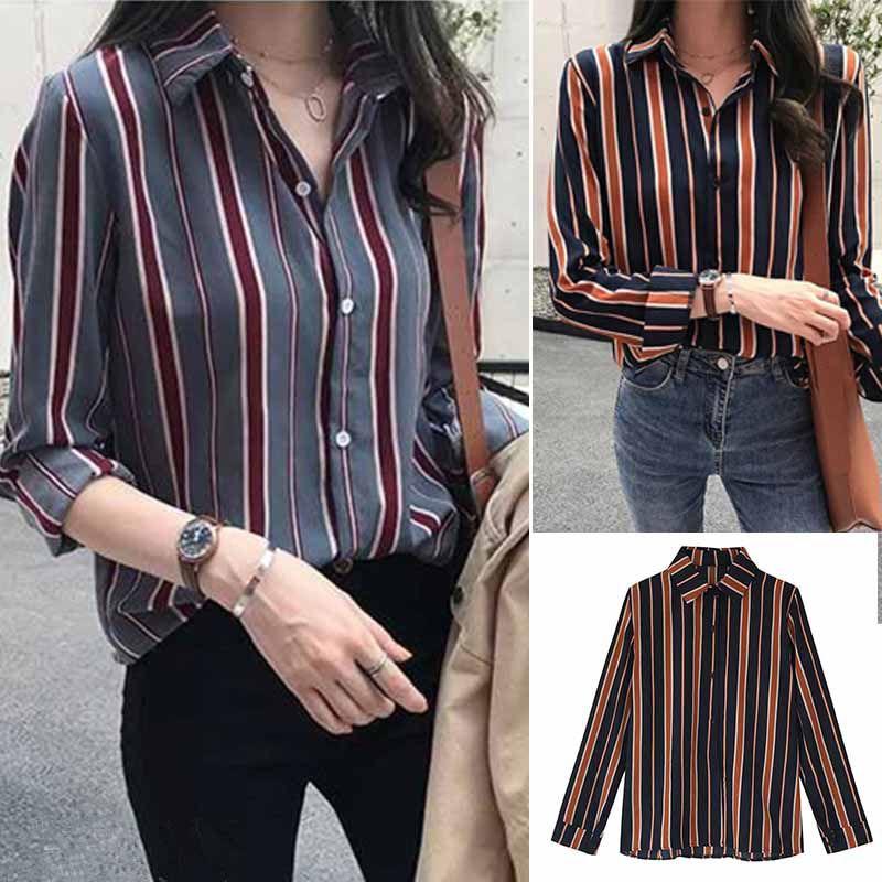 Women Striped Print Loose Lapel Blouse Vintage Long Sleeve 2020 Spring Casual Tops Turn-down Collar Female Shirt Plus Size 4XL
Women Striped Print Loose Lapel Blouse Vintage Long Sleeve 2020 Spring Casual Tops Turn-down Collar Female Shirt Plus Size 4XL