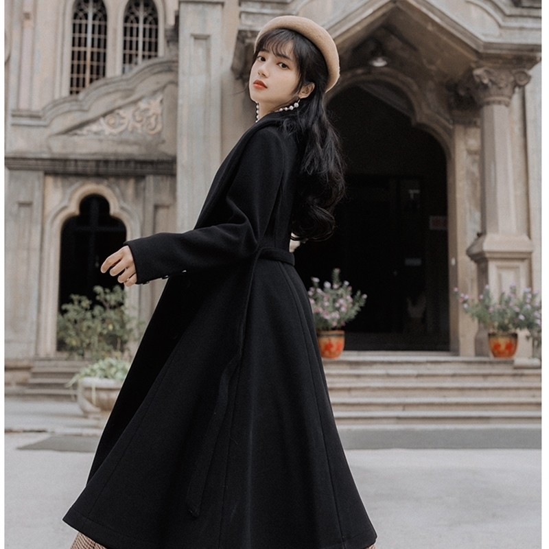 French retro Hepburn little woolen coat girl students' thick woolen coat 201103