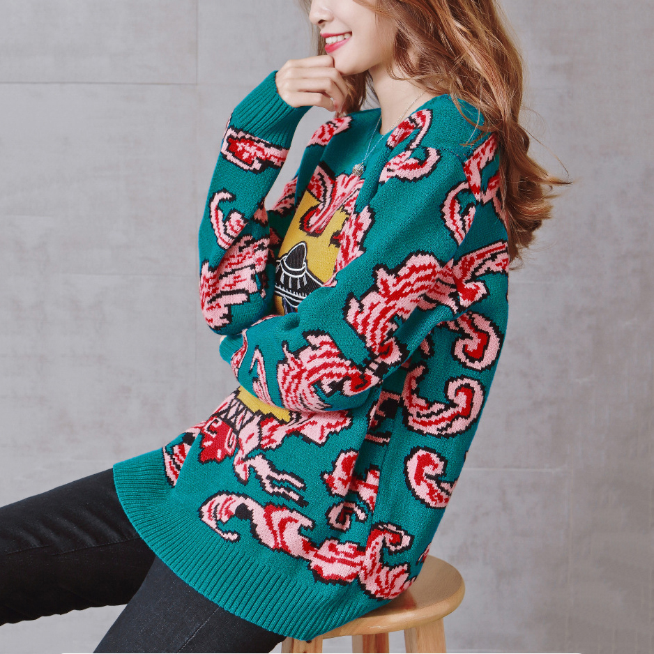 Women New vintage warm thicken sweaters UFO Clouds Jacquard pullovers winter autumn knitted retro loose tops blusas C-012 T200101