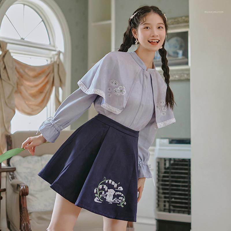 2 piece sets Autumn Girl embroidery Suede Cape shirt + Woolen skirt Retro student suit Fashion Cute Women' sets1, Two pieces sets
2 piece sets Autumn Girl embroidery Suede Cape shirt + Woolen skirt Retro student suit Fashion Cute Women' sets1, Two pieces sets