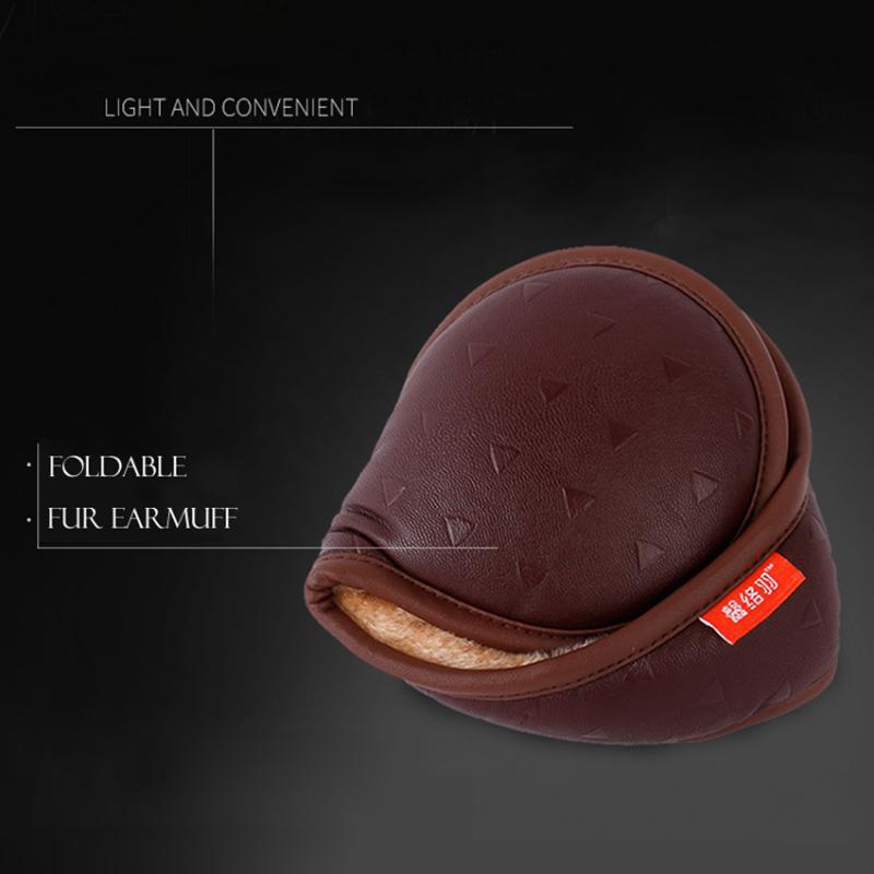 Ear Muffs Winter Earmuffs For Men Foldable Warmers British Style Plaid Plush Muff Adjustable PU Leather Earcap Back Wear Cover1