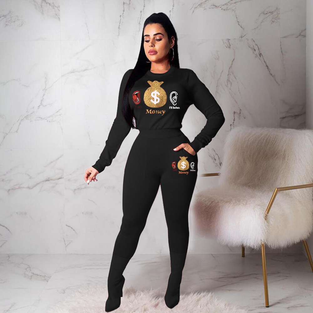 Pants Spot trend 2021 European American bronzing pattern sports and leisure long two-piece suit