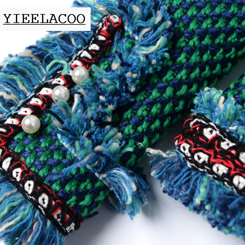 Green tweed jacket brushed trim pearl buckle Spring / autumn / winter women's jacket Slim ladies jacket 201026