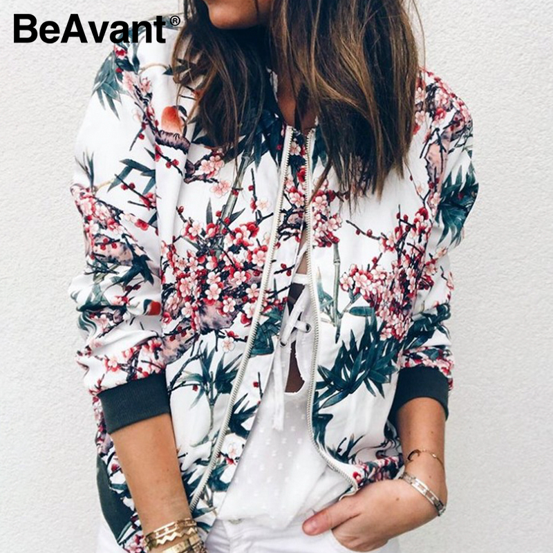 BeAvant Casual personalized floral print coat Zipper VNeck long sleeve women jacket Fashion street style slim autumn 201017