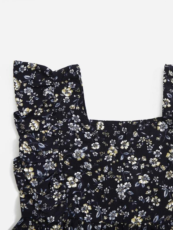 Toddler Girls Floral Print Square Neck Dress SHE