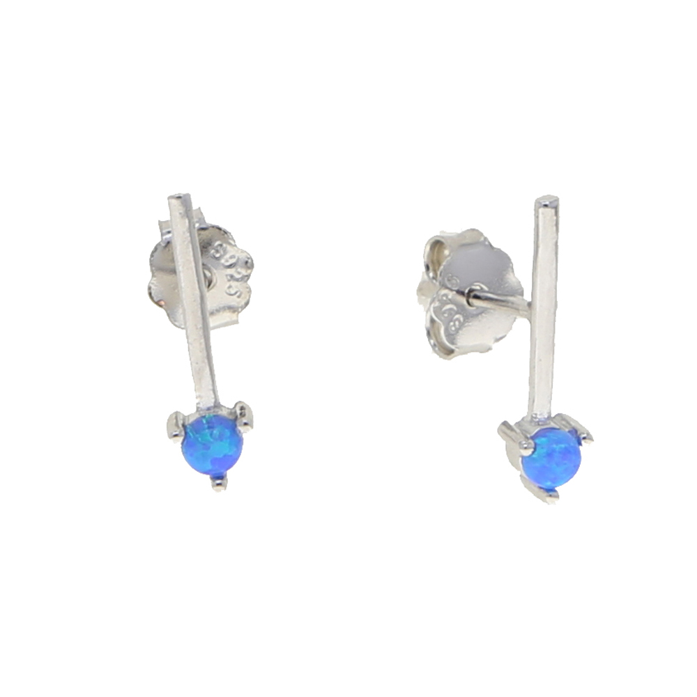wholesale Minimal Delicate Opal Stone Paved Thin Bar Stud Earring for Women Lady Real 925 Sterling Silver Fashion Cz Wedding Gift Earring