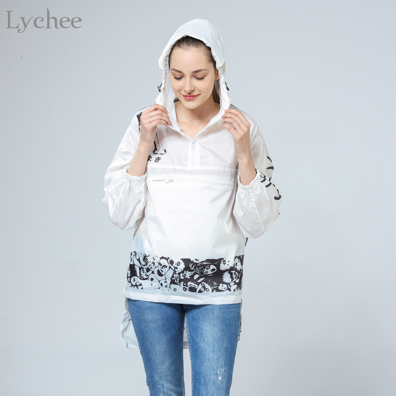Lychee Spring Autumn Women Jacket Comics Anime Cartoon Long Sunscreen Water Proof Windbreaker Coat 201023