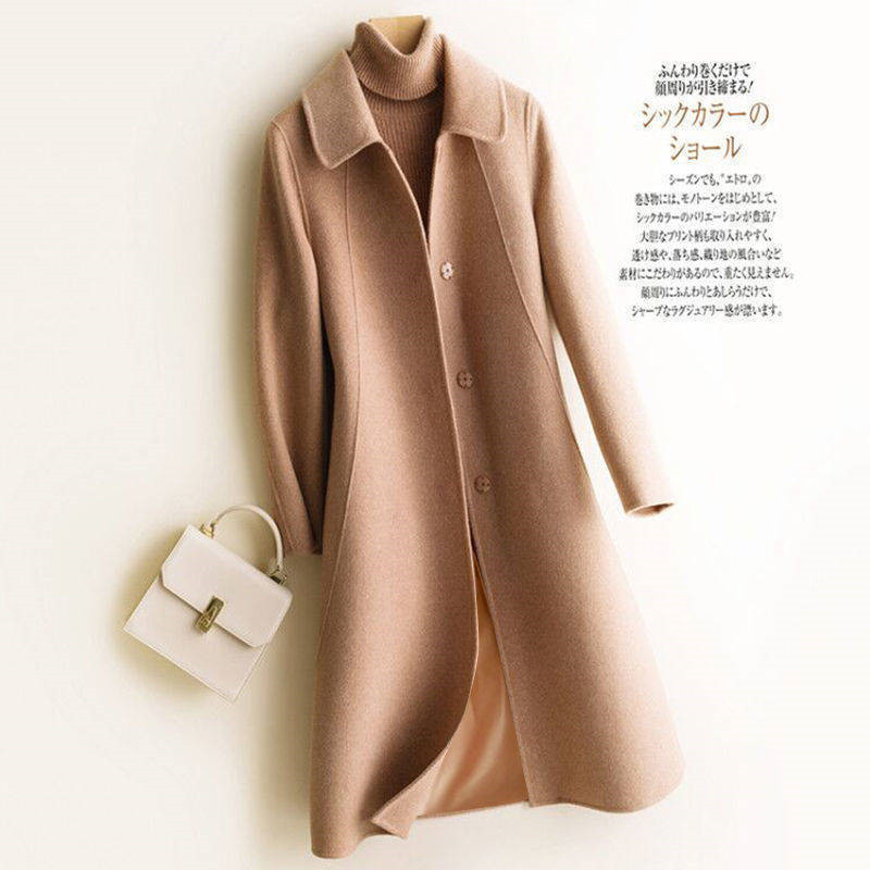 Winter Wool Coat and Jacket Women Plus Size Korean Long Jacket Warm Beige Elegant Wool Coat Cashmere Vintage Coat Cape Femme 201102