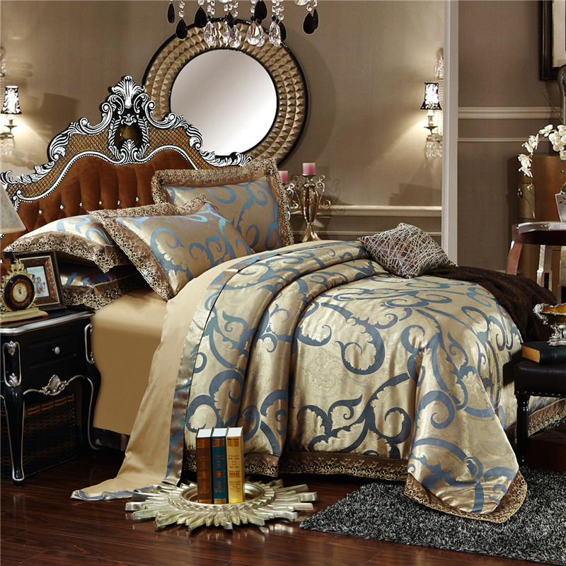 Four-piece Luxury European Bedding Sets Royal Nobility Silk Lace Quilt Cover Pillow Case Duvet Cover Brand Bed Comforters Sets Chic