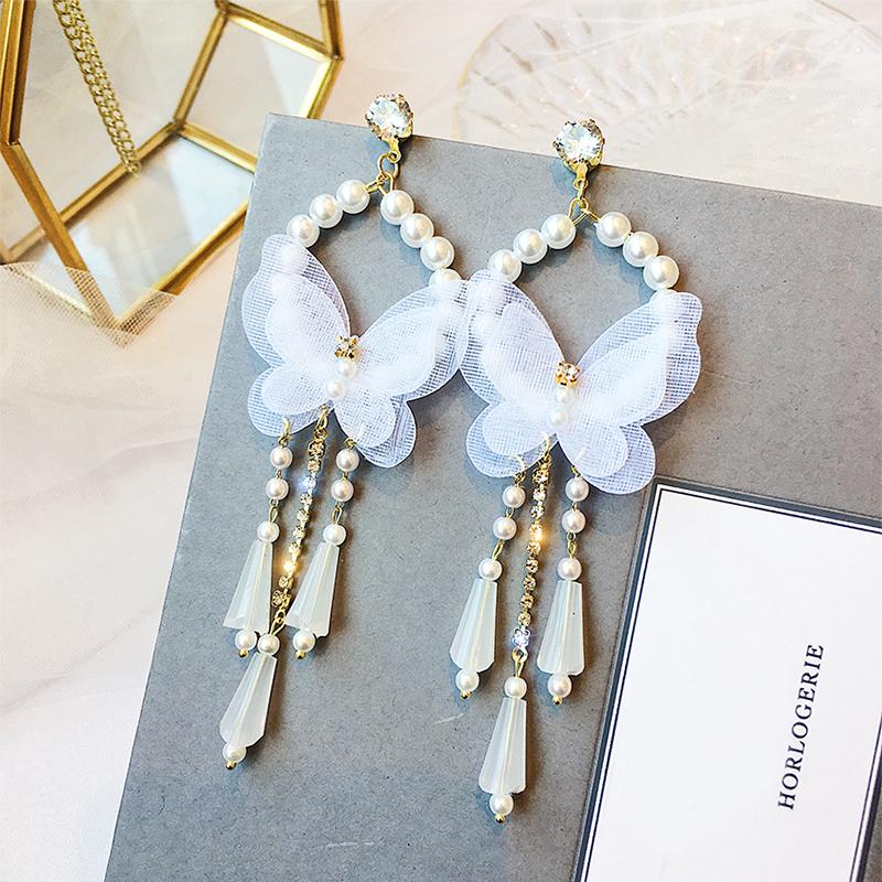 New Design Fashion Jewelry Fringe Long White Cloth Butterfly Earrings Elegant Pearl Wedding Party Earrings for women gift
New Design Fashion Jewelry Fringe Long White Cloth Butterfly Earrings Elegant Pearl Wedding Party Earrings for women gift