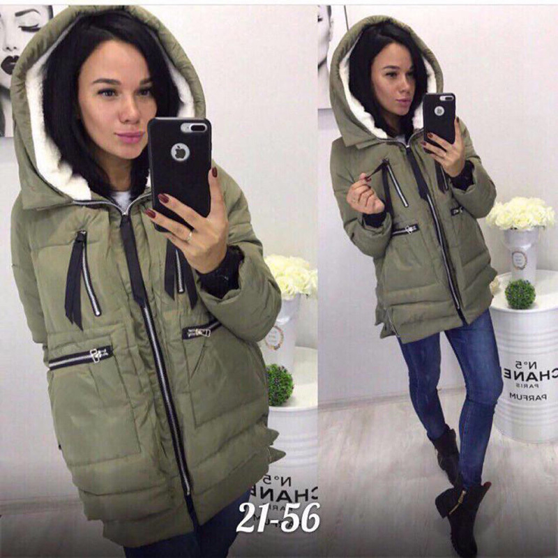 Voobuyla Winter Cotton Coat Women Plus Size M-5XL Zipper Big Pocket Army Green Outwear Jackets Hooded Thicken Warm Parkas Ladies 201027