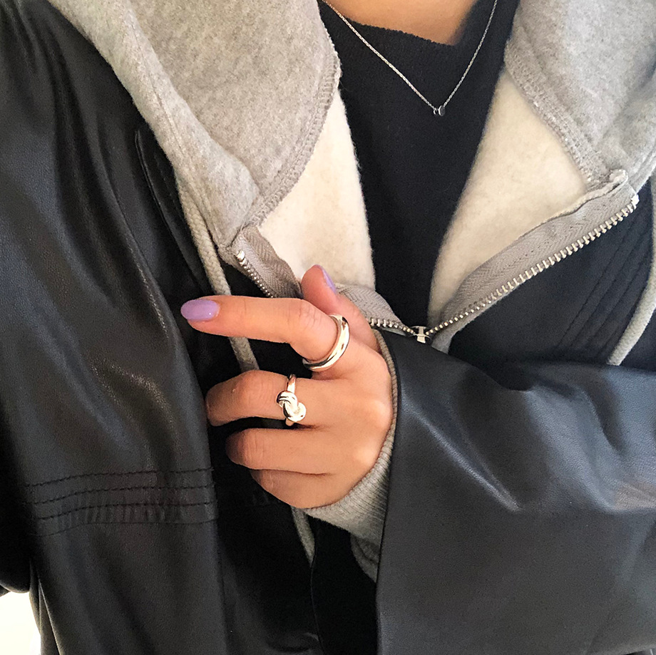 New minimalism 925 sterling silver handmade vintage jewelry American European designer knot adjustable rings in gold and rhodium colors