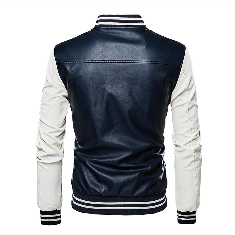 Leather Jacket Men Bomber Baseball Jacket Biker Pu Coat Faux Pilot Fleece College Top Leather Black Slim Fit Motorcycle 201119
