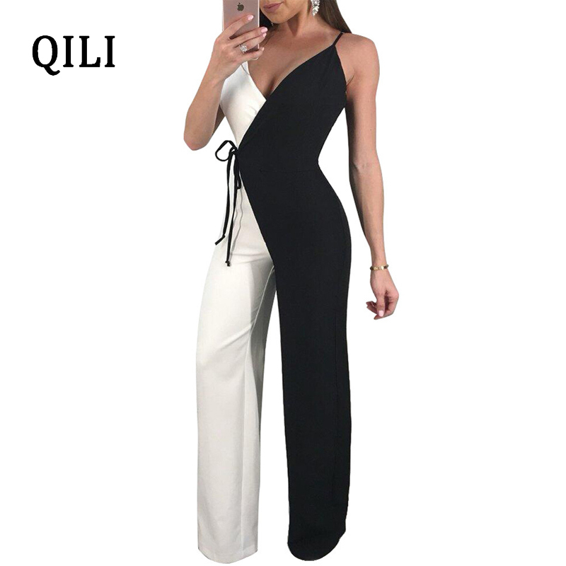 QILI Women Wide Leg Jumpsuits Overall Spaghetti Strap Double Color Jumpsuit Romper Womens Casual Overalls Plus Size S-XXL T200107