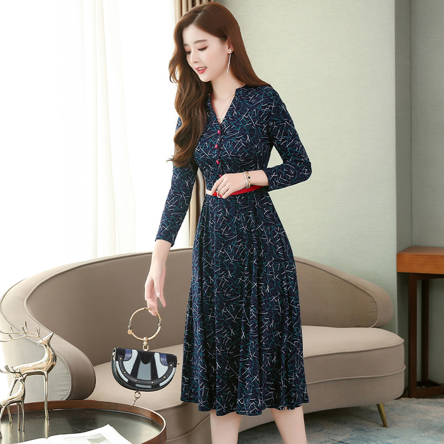 Vintage Print Cotton Boho Midi Dresses Autumn Winter 3XL Plus Size Long Sleeve Dress Elegant Women Bodycon Party Vestidos 201126