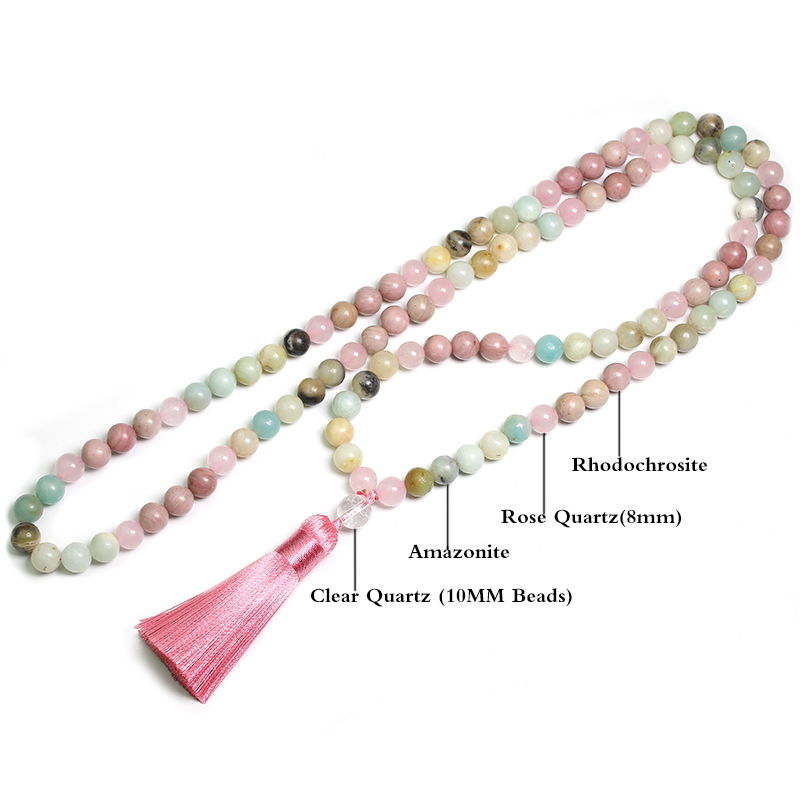 Natural 8mm Rhodochrosite and ite Beads Necklace Peaceful Heart 108 Bead Mala Jewelry Buddha Prayer Bracelet Women 201222