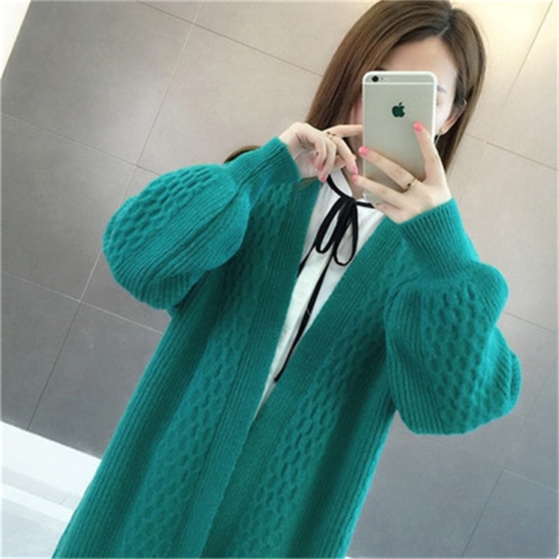 knitted cardigan women's wear 2009 spring wear V-collar pure-color foam sleeve sweater loose Korean version jacket 201223