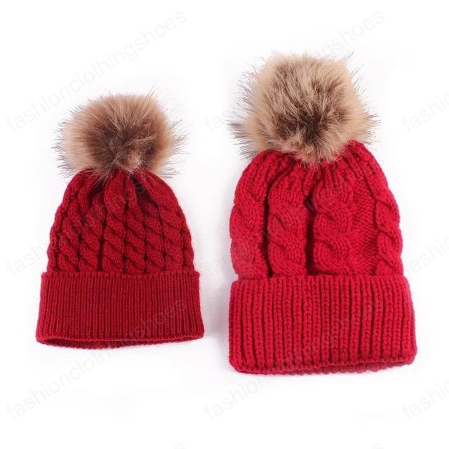 6 Colors INS Mother and Me Baby Kids Boys Girls Beanies Adults Winter Crochet Pom Poms Hats Children Newborn Caps for 0-3 Years