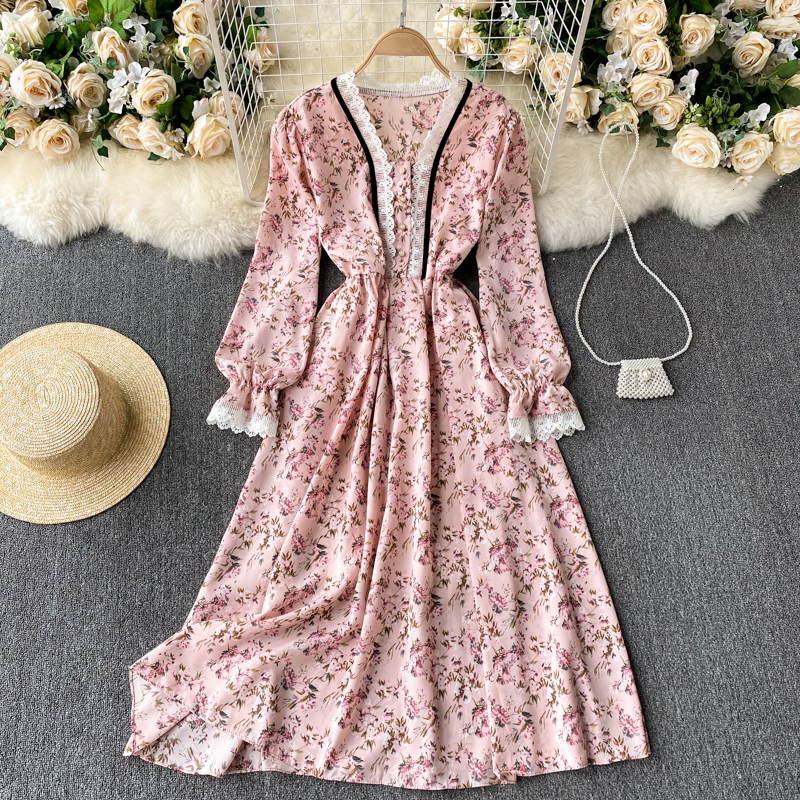 2021 New Singiny spring style palace vintage lace neck puff line holiday floral dress impression ZKVH, Blue
2021 New Singiny spring style palace vintage lace neck puff line holiday floral dress impression ZKVH, Blue