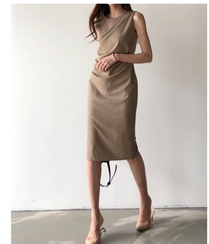 Summer Retro High Waist Draped Dress Female New Fashion Sexy Sleeveless Bag Hip Slimming pencil Dress work Vestidos T200416