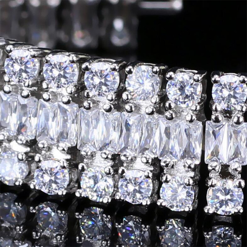 Sparkling New Arrival Top Sell Luxury Jewelry 925 Sterling Silver Emerald CZ Diamond 3 Rows Gemstones Women Wedding Bracelet For Lover Gift