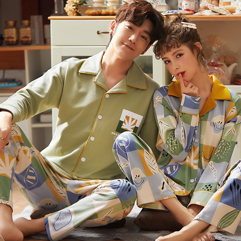 NIGHTWA Couple Pajamas Set Autumn Cardigan Pyjamas Women and Men Pajamas Long Sleeve Sleepwear Family Pijama Cute Lounge Pijama 201106