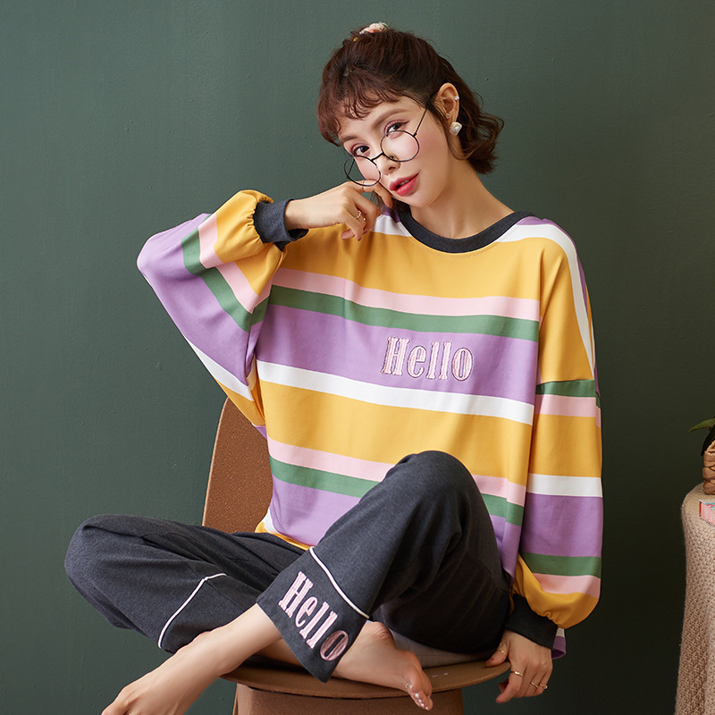 NIGHTWA Women Pajamas Set Autumn Cartoon daisy Printed Long Sleeve Cute Sleepwear Casual Homewear Female Pyjamas Night suit 201113