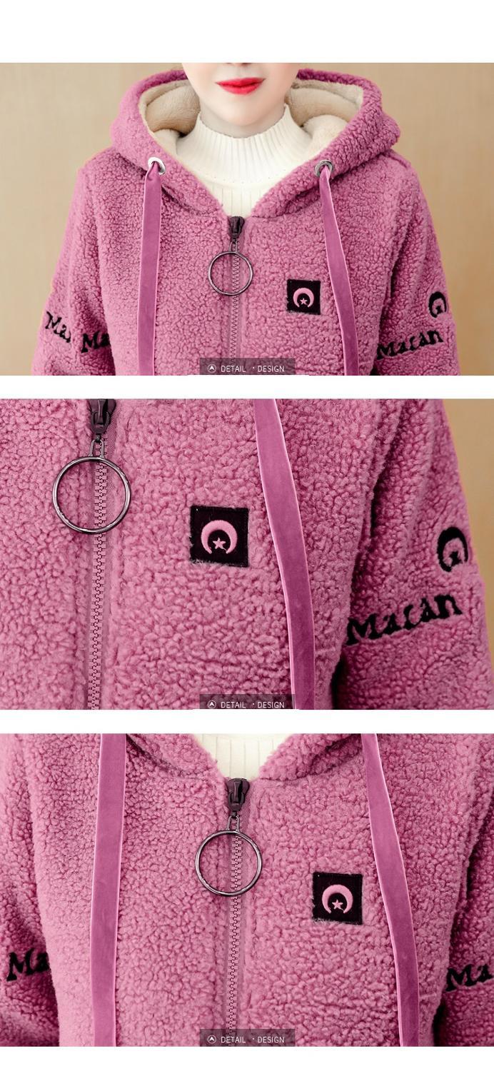 Large size women Lamb plush coat Autumn winter Plush famale jacket Women hoodie coats Long sleeve Plus thick velvet Hooded Tops 201007