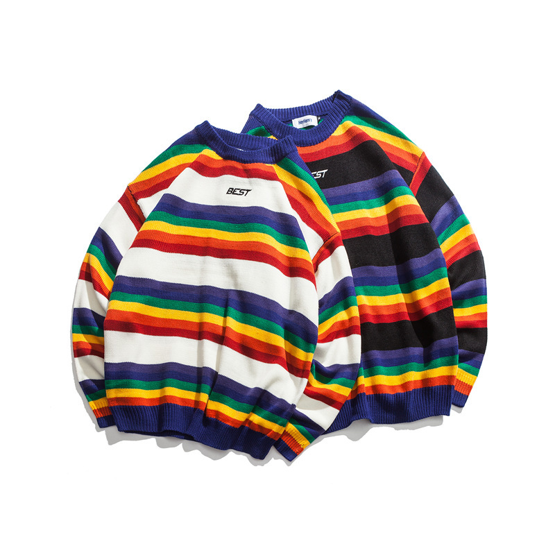 2021 New Kong-style Striped Hipster Artistic Male Sweater Bf Single Student Mesh-lined YEKQ, White.
2021 New Kong-style Striped Hipster Artistic Male Sweater Bf Single Student Mesh-lined YEKQ, White.