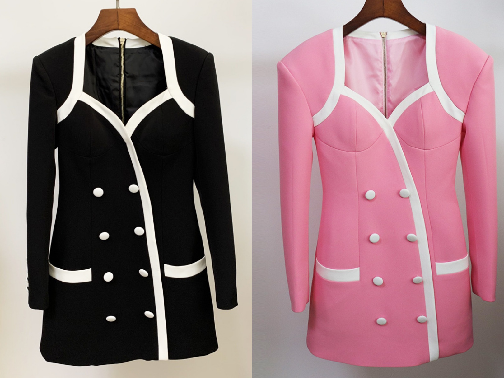 European and American autumn stars bursting personality wide-shoulder square collar color matching temperament hip dress, Pink
European and American autumn stars bursting personality wide-shoulder square collar color matching temperament hip dress, Pink