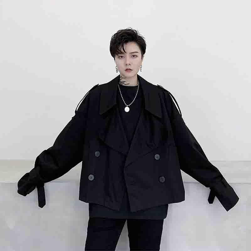 Autumn new Korean men' loose and lazy short jacket double breasted big Lapel coat fashion men' youth top, Black 
Autumn new Korean men' loose and lazy short jacket double breasted big Lapel coat fashion men' youth top, Black