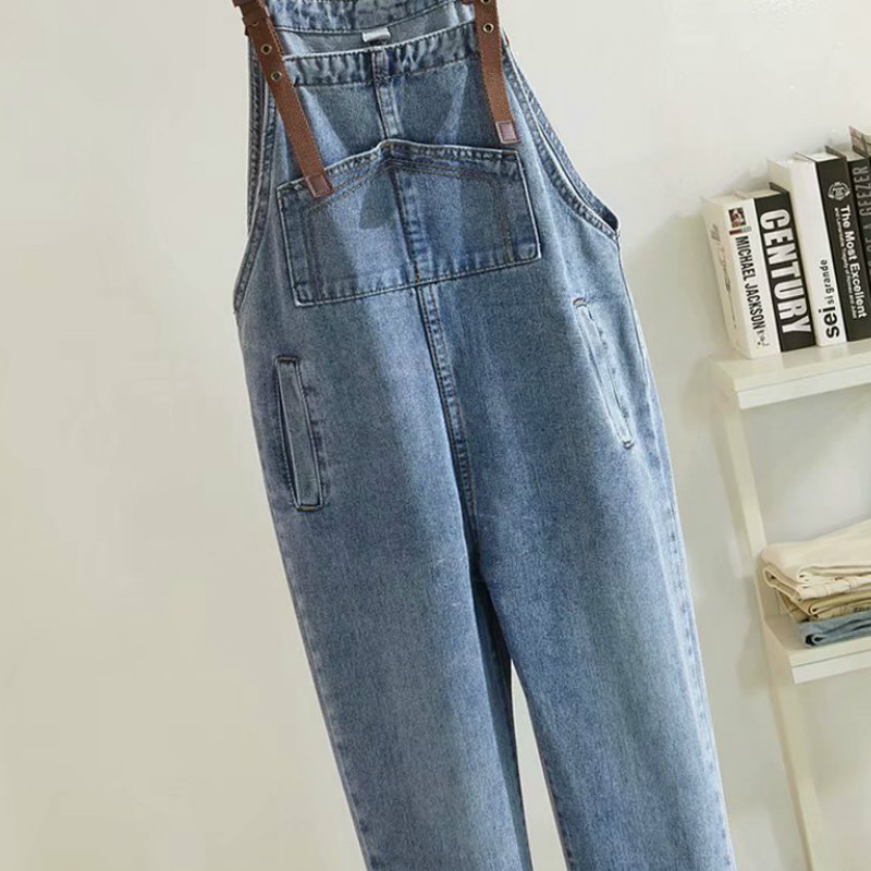 Women High Waist Boyfriend Denim Overalls for Women New Spring Loose Cotton Blue Ankle Length Jeans Plus Size 201106