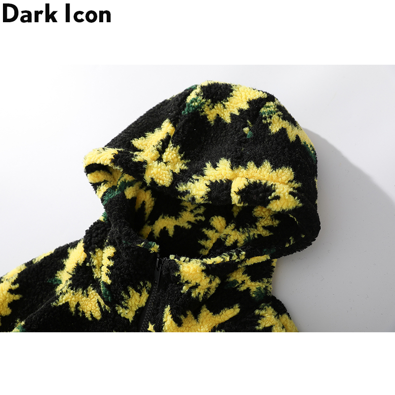 Dark Icon Sunflower Sherpa Jackets Men with Hoodie 2019 Winter Thick Hooded Jacket Men Women Streetwear Men's Coats T200603
