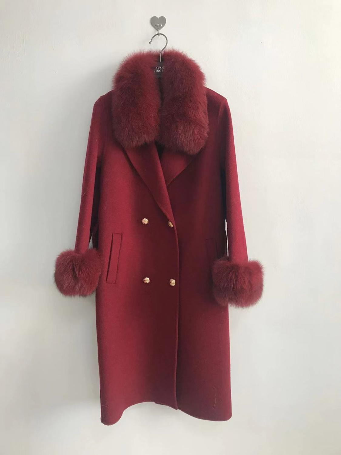 QIUCHEN PJ19100 New arrival high quality cashmere women jacket with real fox fur collar and cuffs Fashion model 201222