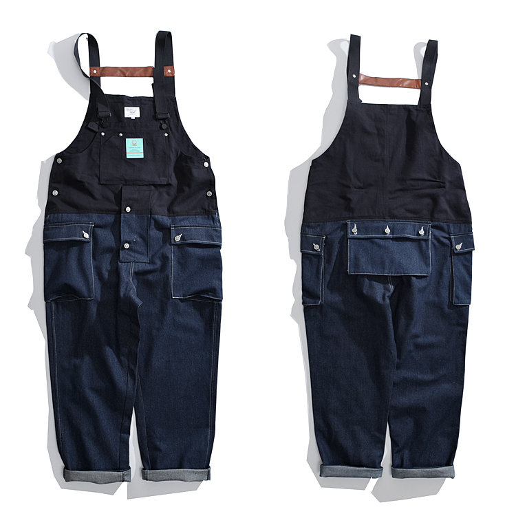 UNCLEDONJM Patchwork Denim Rompers Mens Jumpsuit Cargo Jean Overalls New One piece Suits Romper Loose fit Overalls FZ-7028 201116wtt