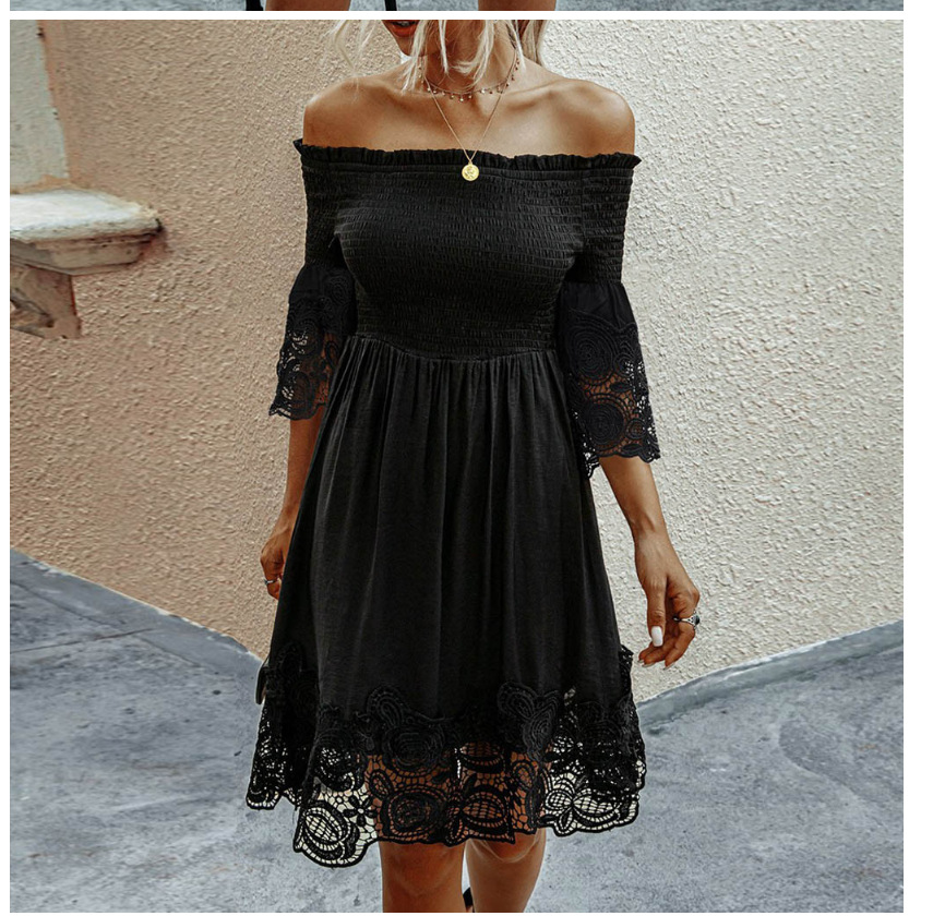 Little Black Short Prom Dress With Sleeves Lace Off The Shoulder Elastic Cotton Real Photos S M L XL XXL
