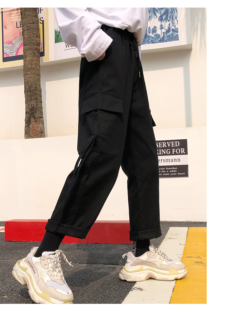 Spring Cargo Pants Student Sport Casual Sweatpants Women Black High Waist Pocket Trousers Streetwear Womens Joggers Sweatpants 201228