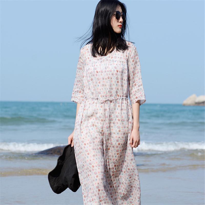 SCUWLINEN 2020 Women Summer Dress Vintage Print V-neck Drawstring Loose Long Ramie Dress Thin Beach Dresses S933, Pink print
SCUWLINEN 2020 Women Summer Dress Vintage Print V-neck Drawstring Loose Long Ramie Dress Thin Beach Dresses S933, Pink print