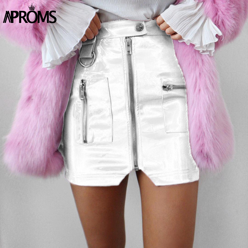 Aproms Pink PU Leather Pencil Skirt Women Autumn Winter Short Mini Skirts Female Sexy Streetwear Front Zipper Skirt Bottoms 201027