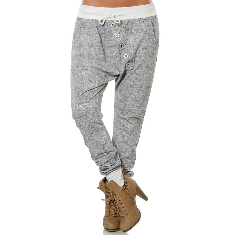 JAYCOSIN Fashion Girlfriend Women Hipsters Harem Pants Bloomers Baggy Pants Trousers Loose Wash Dark Drawstring Button Elastic 201012