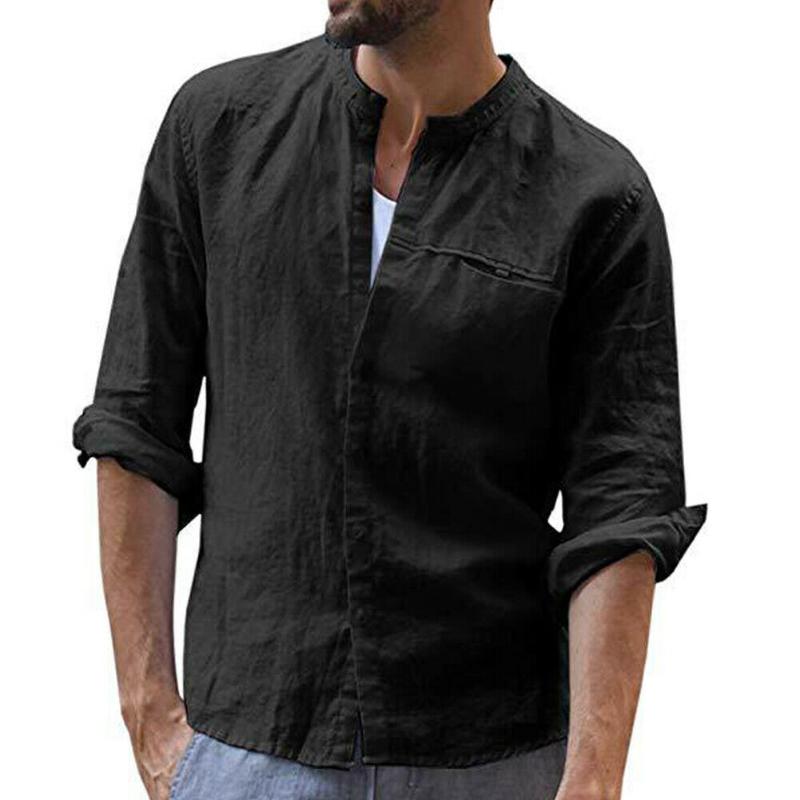 2020 Men Long Sleeve Stand Collar Cotton Linen Shirt Male New Style Breathable Soft Casual Shirt Plus Size, Black
2020 Men Long Sleeve Stand Collar Cotton Linen Shirt Male New Style Breathable Soft Casual Shirt Plus Size, Black