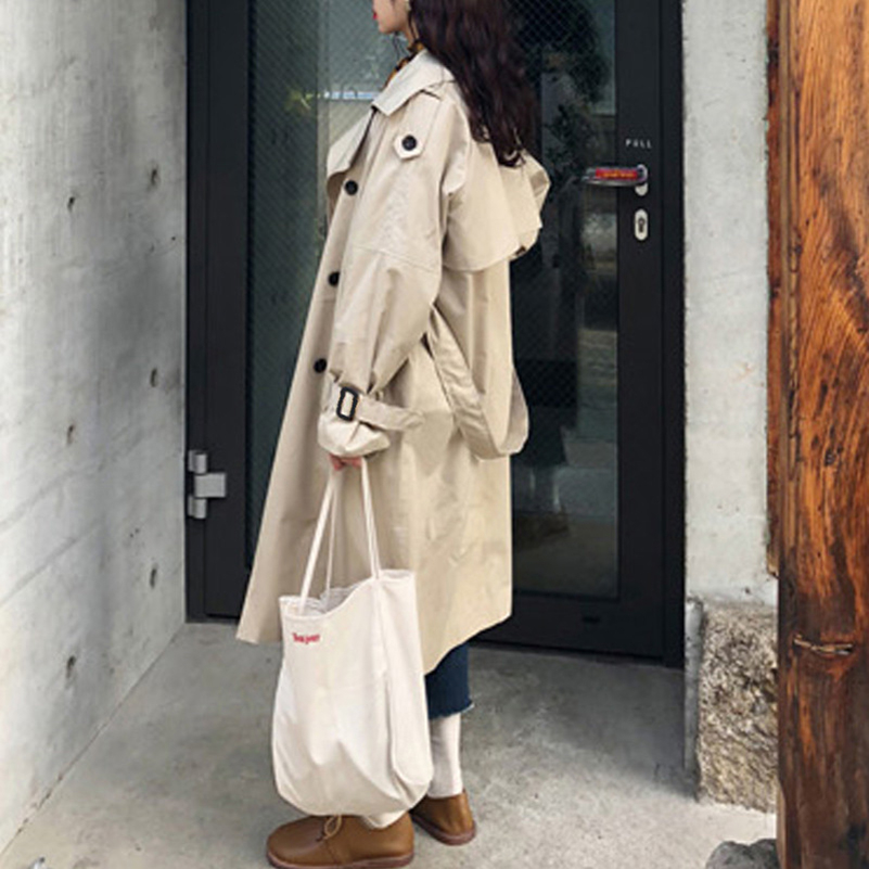 Abrigos Spring Autumn Korean Fashion Double Breasted Mid-long Trench Coat Mujer Loose Belt Large Size Windbreak Outwear T200319