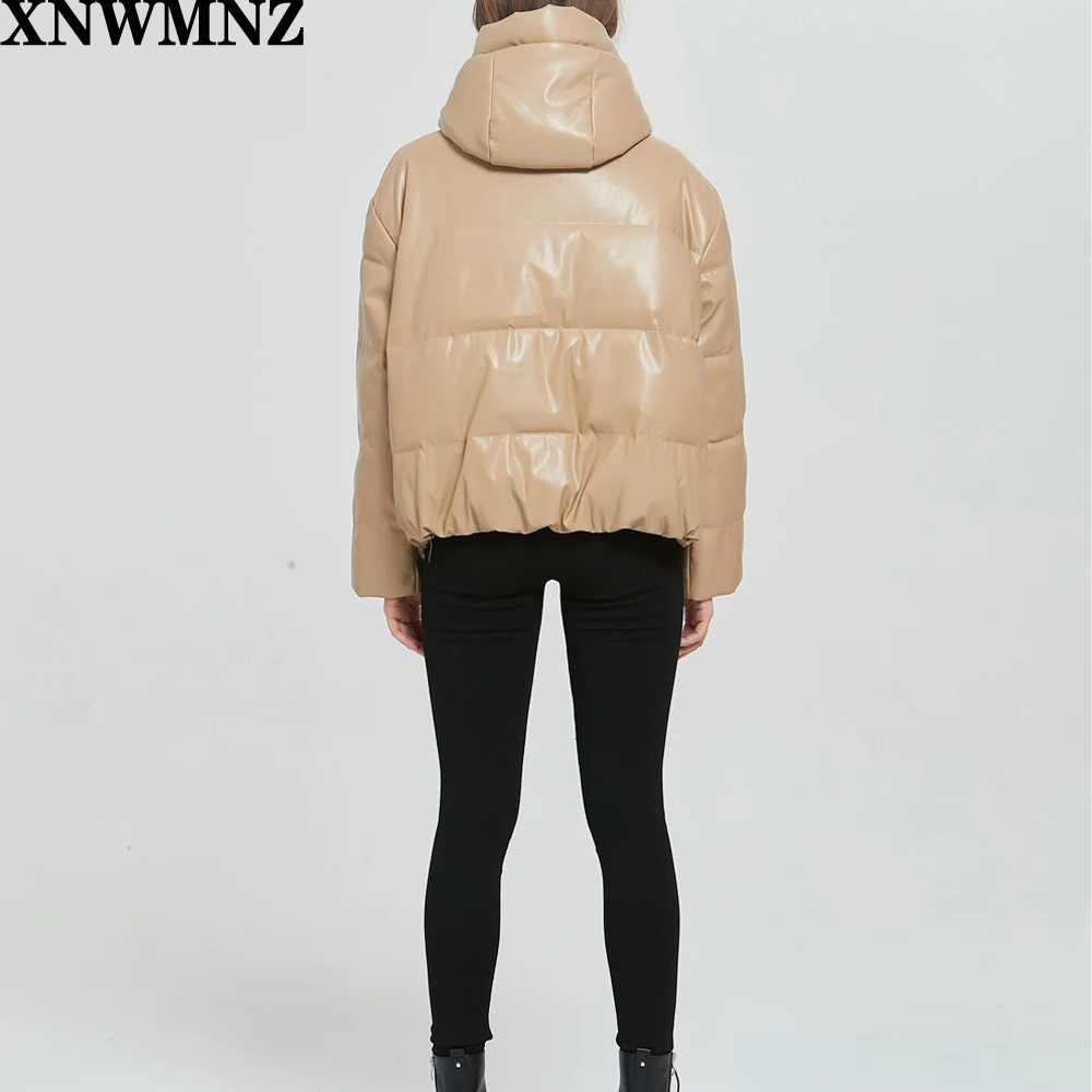 Za Women black fur faux leather jacket coat oversized zipper Winter Female Thick pu hooded jacket Overcoat High quality 201019