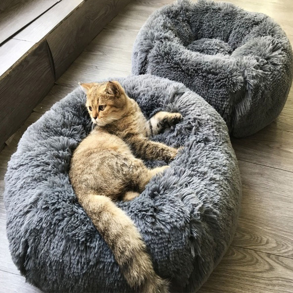 Round Washable long plush Kennel Cat House Super Soft Cotton Mats Sofa For Dog Full veet elasticity Bed S2 LJ201203