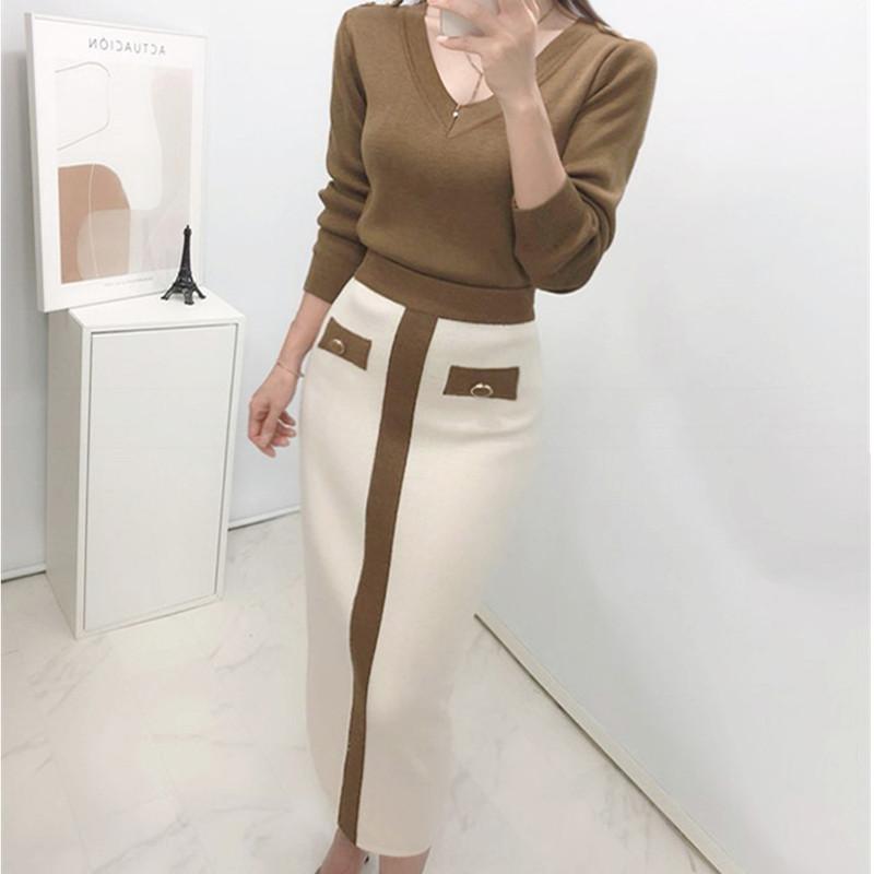 Elegant Winter 2 Piece Set Women V-Neck Korea Chic Pullovers Long Sleeve Sweater Knitted Patchwork Skirt Office Lady Suits, Photo color
Elegant Winter 2 Piece Set Women V-Neck Korea Chic Pullovers Long Sleeve Sweater Knitted Patchwork Skirt Office Lady Suits, Photo color